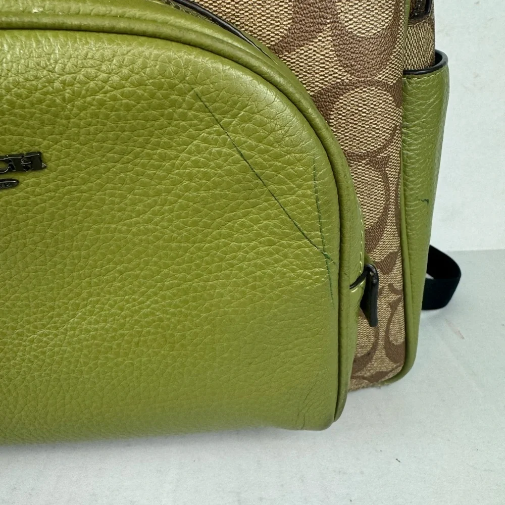 Coach Tan and Green Monogram Backpack